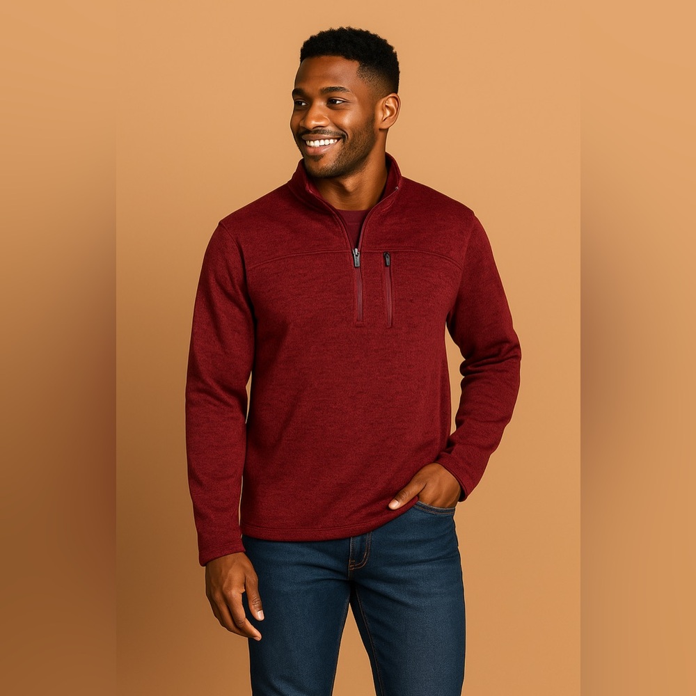 Jockey Mens Medium Red Quarter-Zip Pullover Fleece Sweater Casual Outdoor